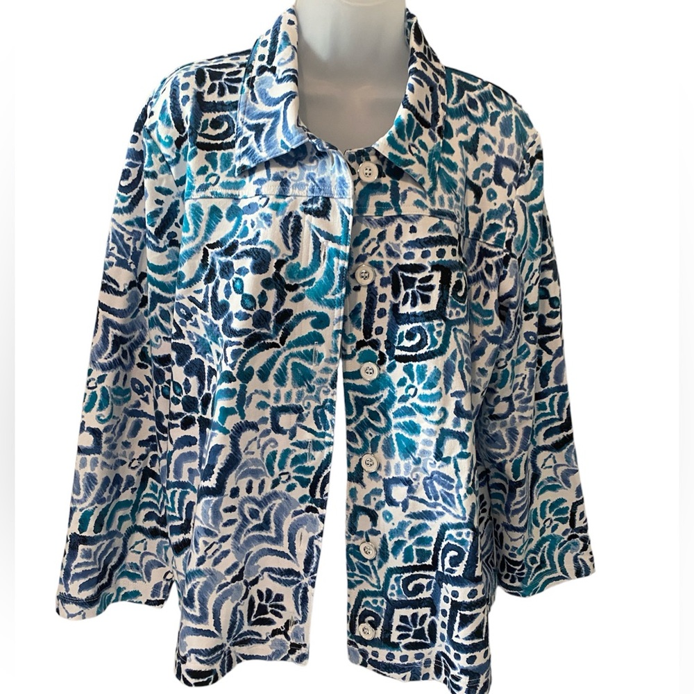 ALFRED DUNNER NWOT Ikat-Print French Terry Jacket Sz L